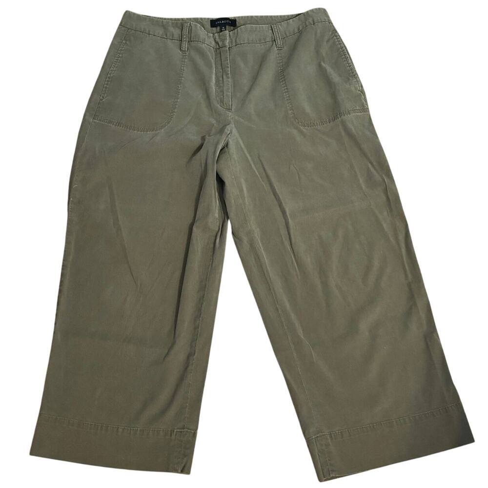Talbots Size 12 Wide Leg Ankle Pants Olive Army Green Utility